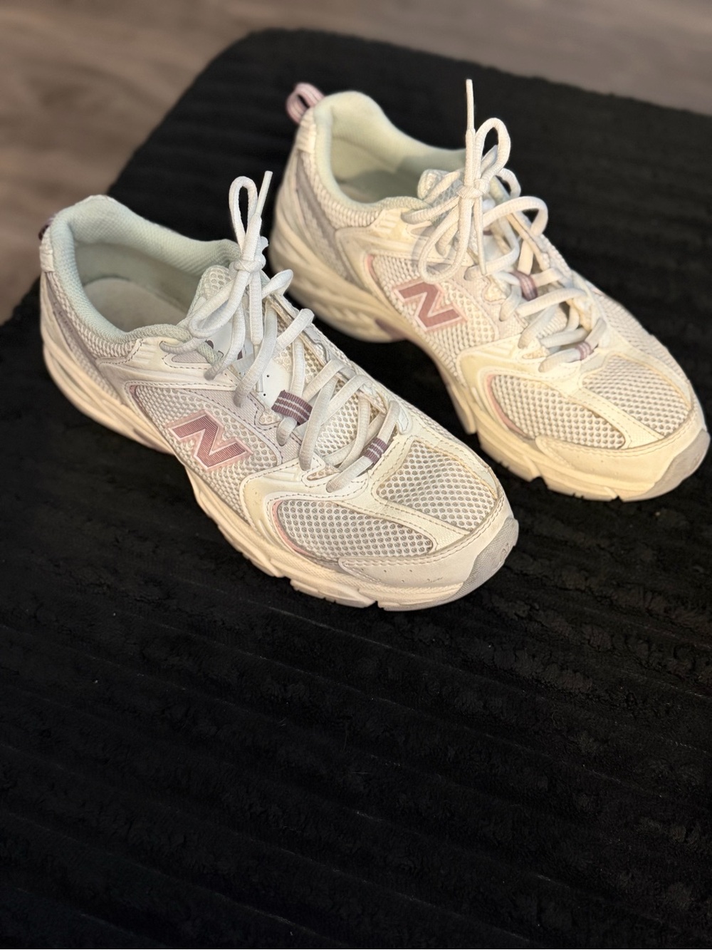 New Balance Women's White Sneakers with Light Pink Accents